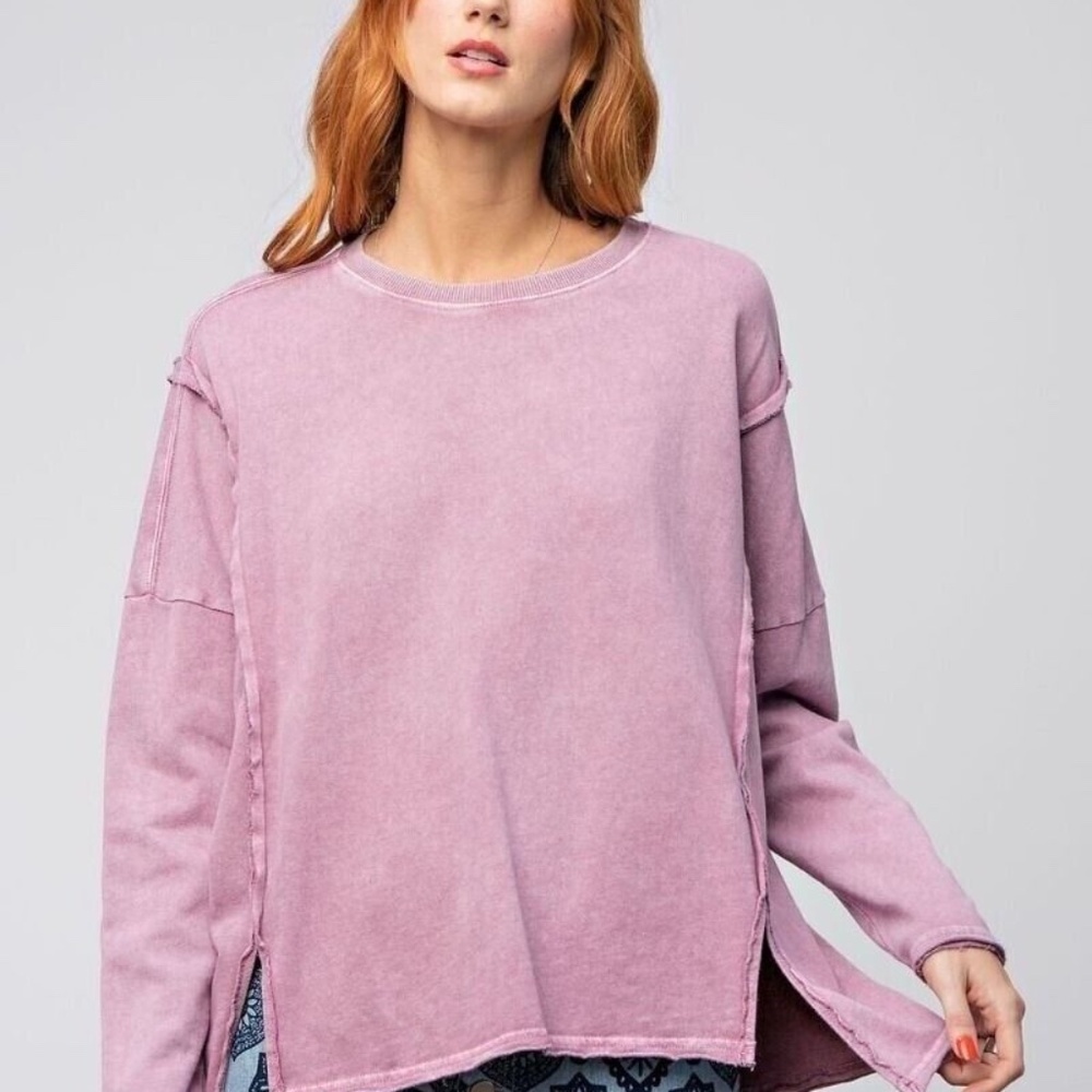EASEL BRAND WOMENS PULLOVER. TOP 100% COTTON LOOSE FIT PINK/PURPLE SZ S BNWT
